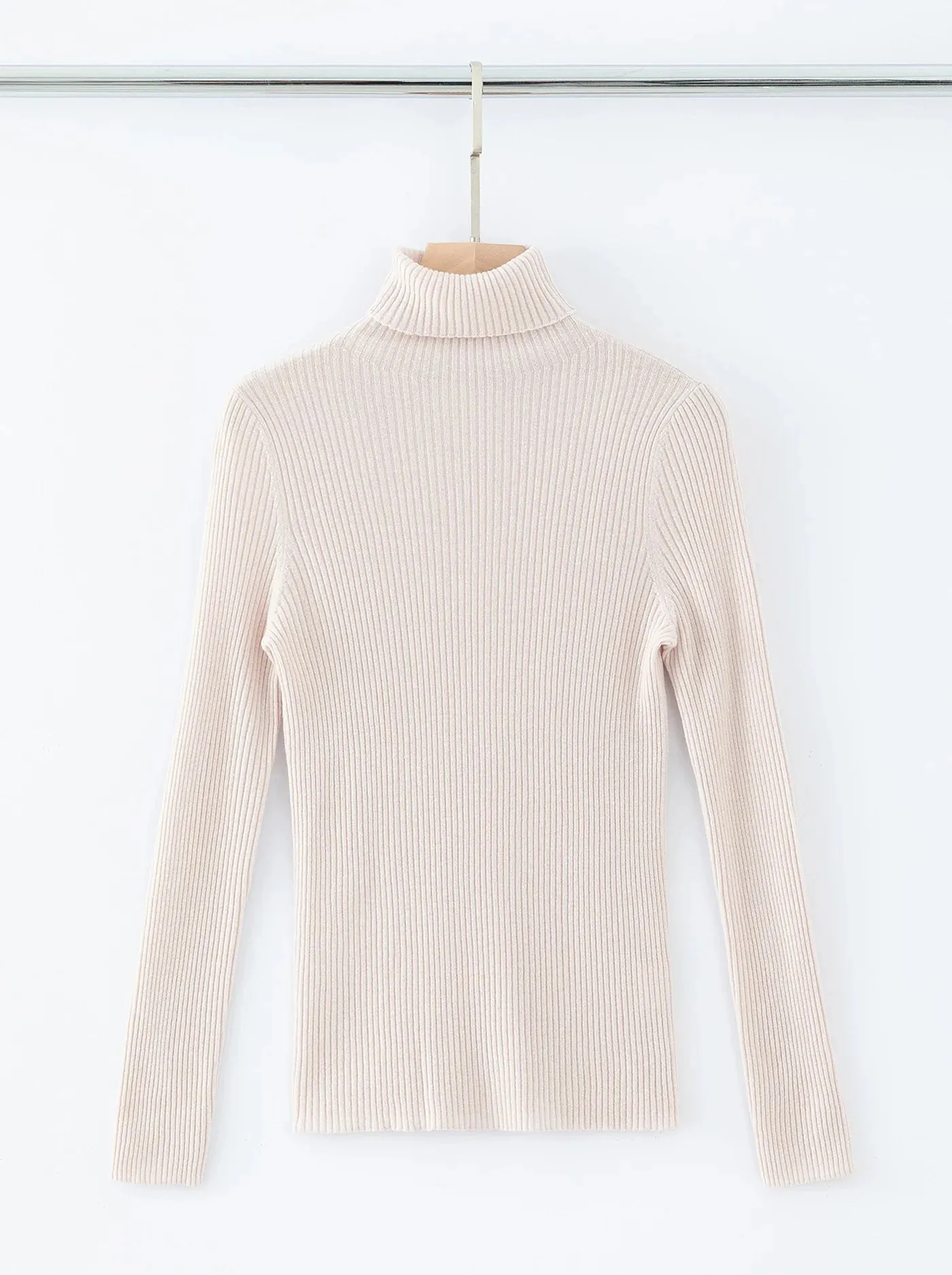 ALEGER No 32 Skinny Rib Polo Cashmere Blend - LIGHT SHELL