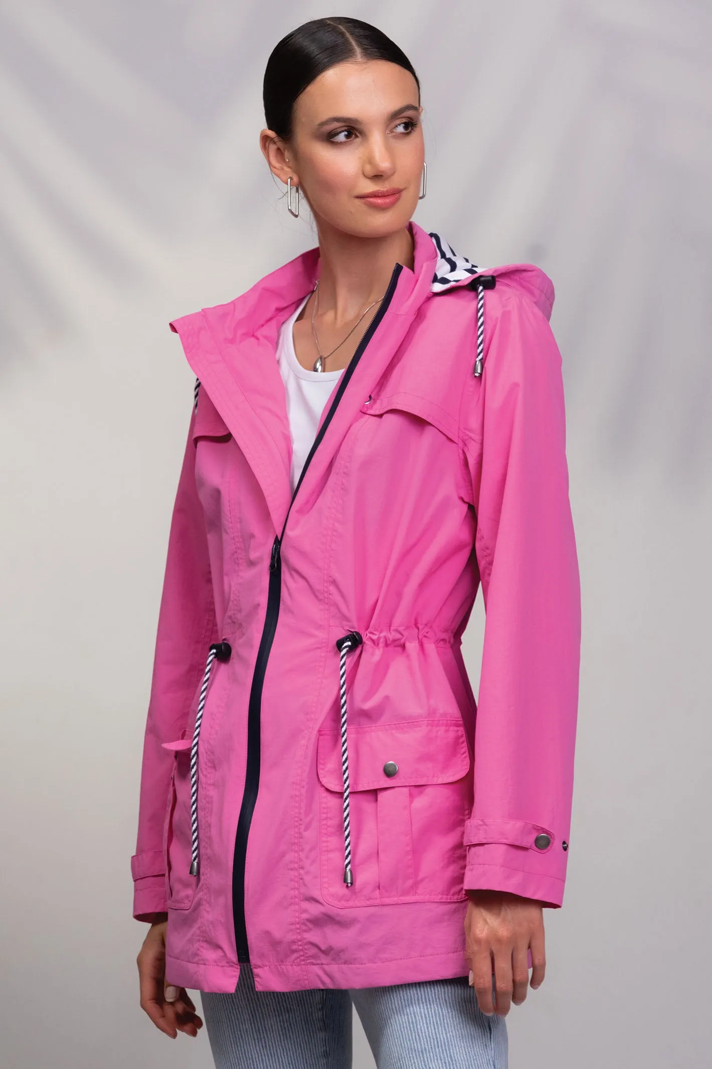 Alison Sheri Showerproof Coat With Hood Hot Pink A45126