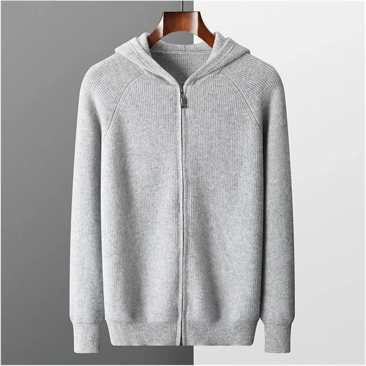 Autumn Winter Zipper Knit Jacket Men's Cashmere Hooded Cardigan Thick Casual Warm Sweater Coat Shirt