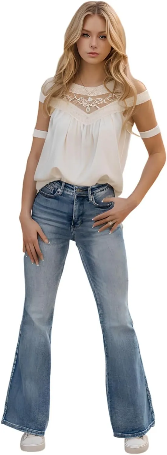 Bell Bottom Jeans Women High Waist Flare Jeans Casual Stretch Denim Pants Trendy Wide Leg Jeans Bootcut Denim Trouser