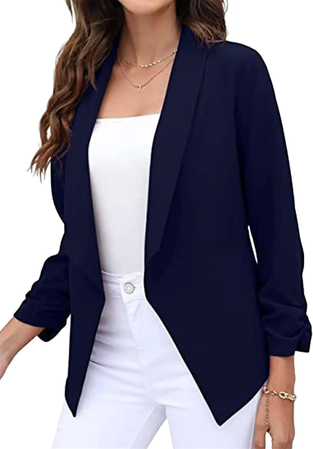 BOFETA Women's Blazer Open Front Cardigan 3/4 Sleeve Fitted Jacket Casual Office Cropped Blazer