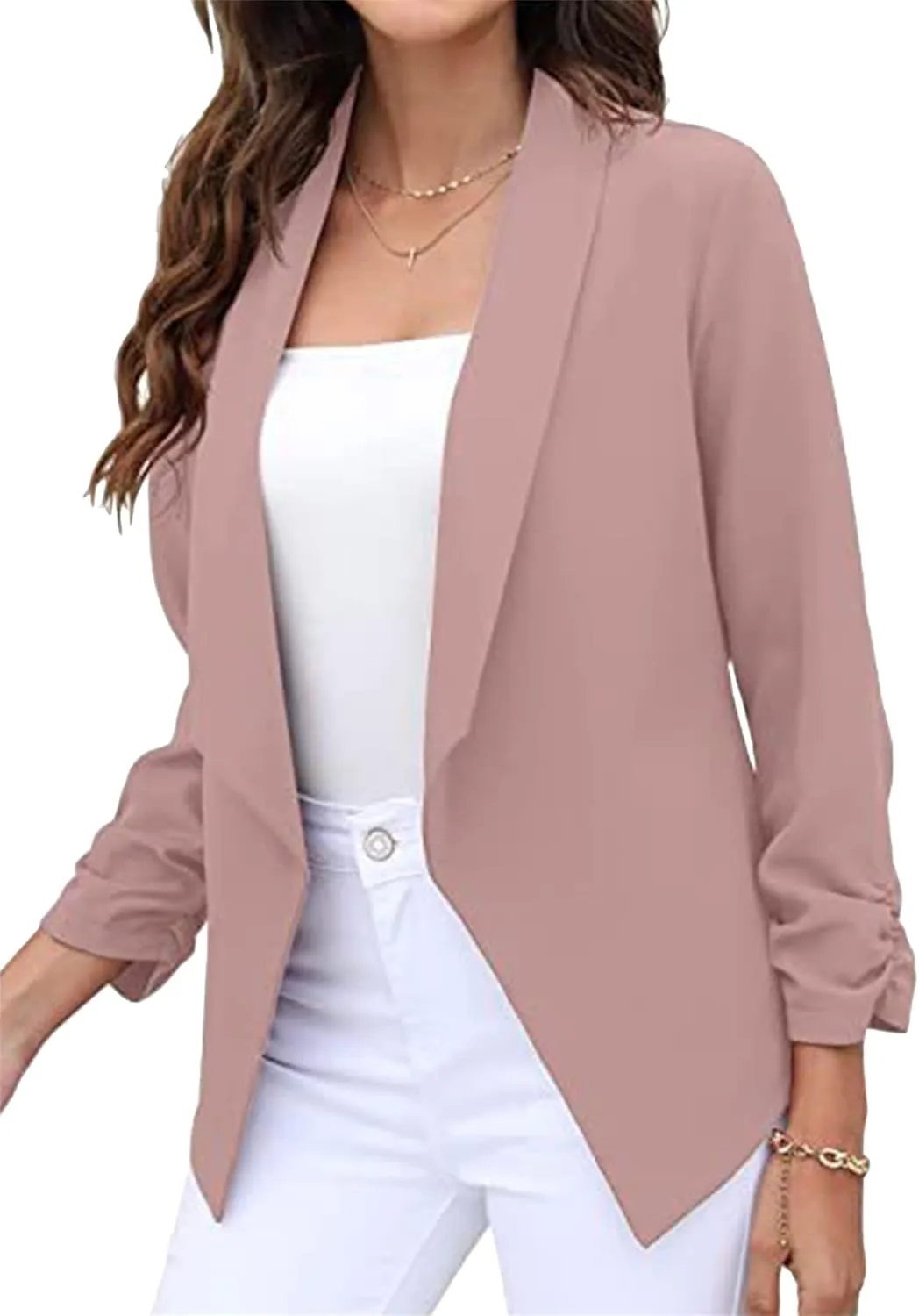 BOFETA Women's Blazer Open Front Cardigan 3/4 Sleeve Fitted Jacket Casual Office Cropped Blazer
