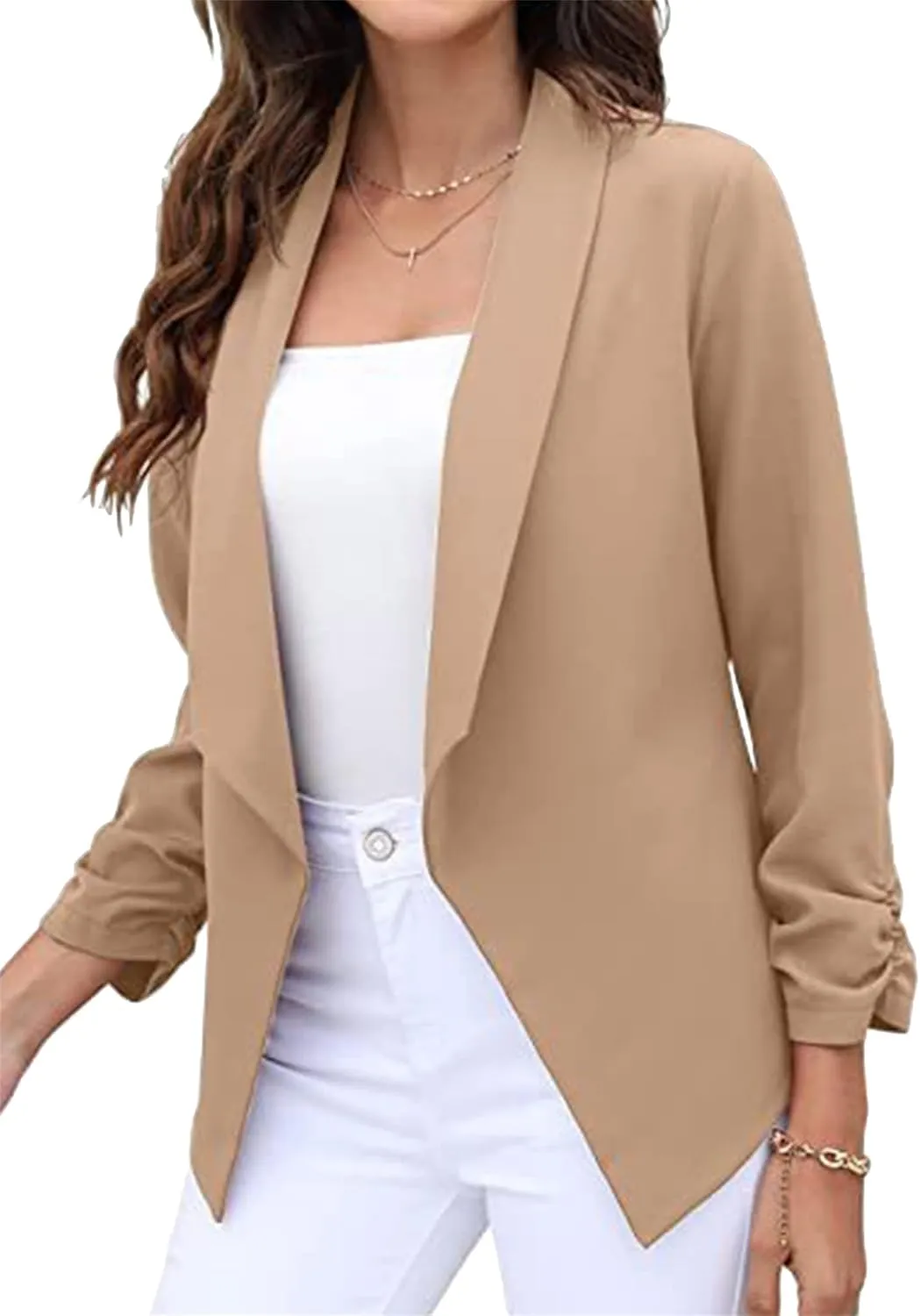 BOFETA Women's Blazer Open Front Cardigan 3/4 Sleeve Fitted Jacket Casual Office Cropped Blazer