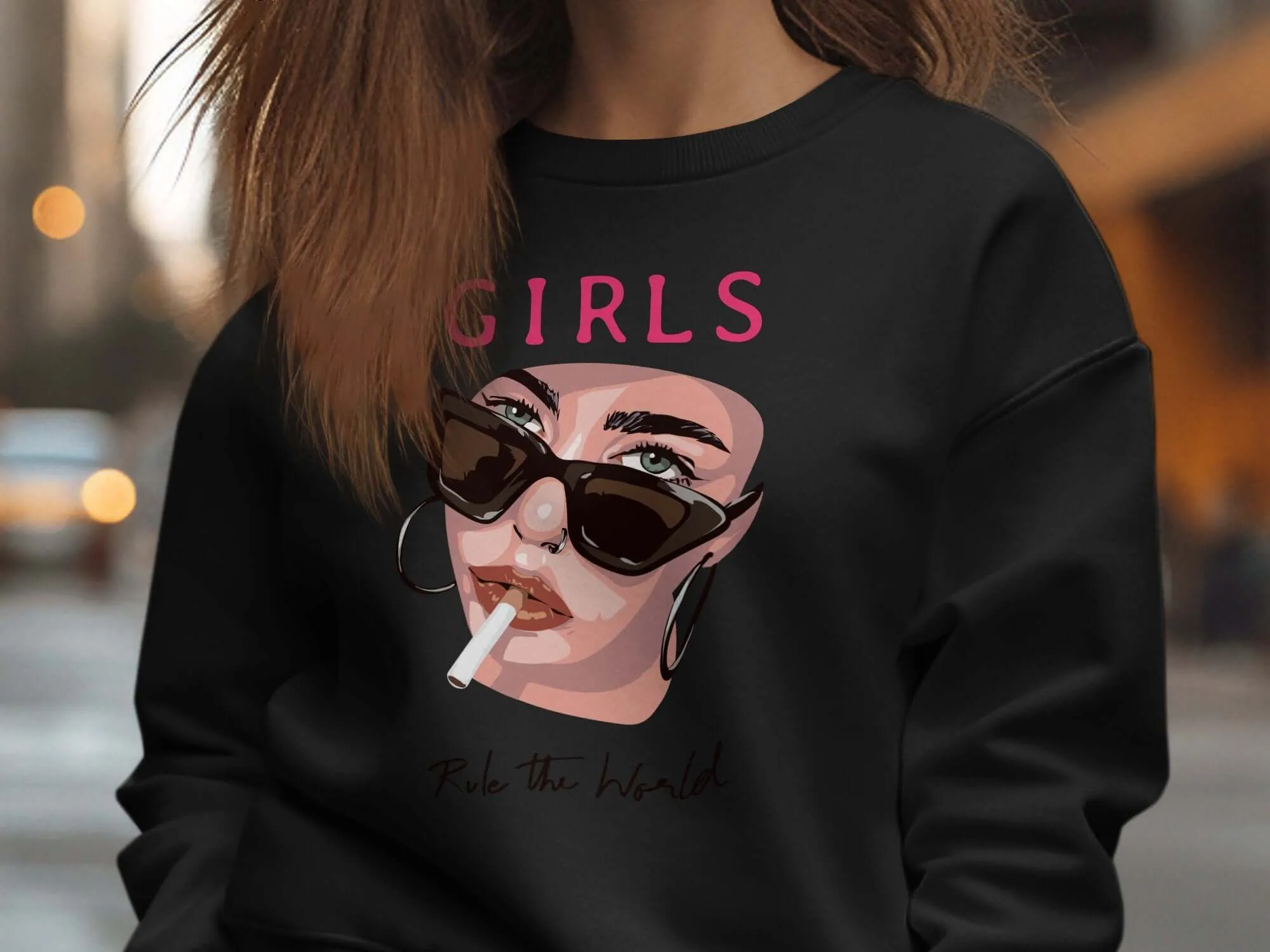 Bold Feminist Graphic T-Shirt, Girls Rule the World Pink Text, Modern Fashion Tee