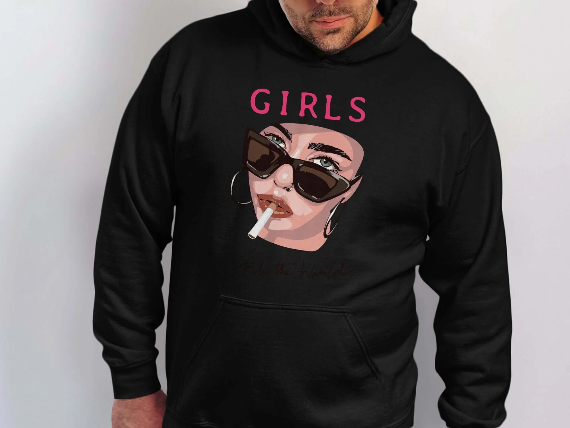 Bold Feminist Graphic T-Shirt, Girls Rule the World Pink Text, Modern Fashion Tee