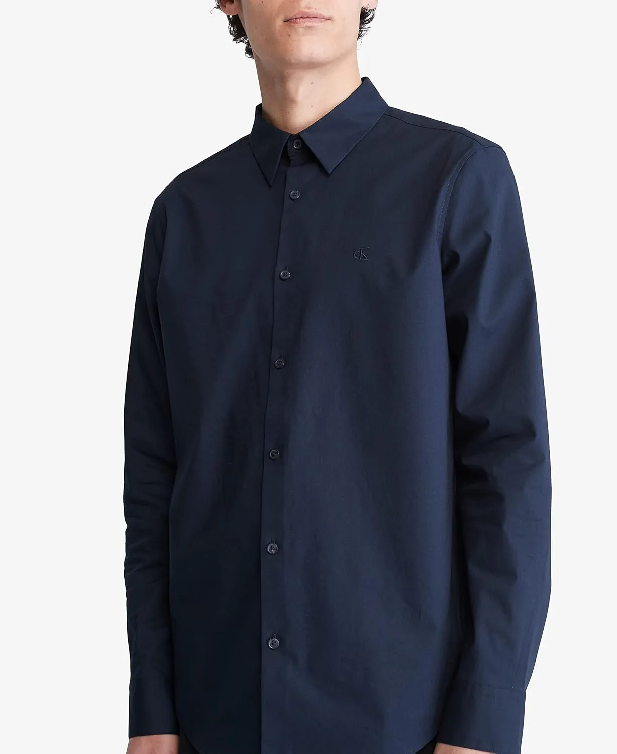 Calvin Klein Men's Stretch Cotton Monogram Logo Button Down Shirt