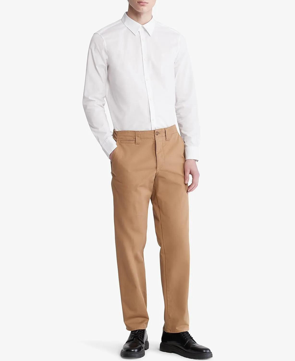 Calvin Klein Men's Stretch Cotton Monogram Logo Button Down Shirt