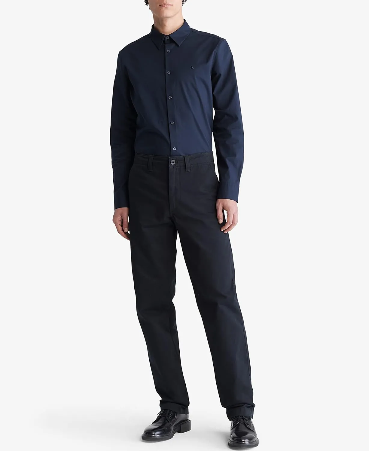 Calvin Klein Men's Stretch Cotton Monogram Logo Button Down Shirt