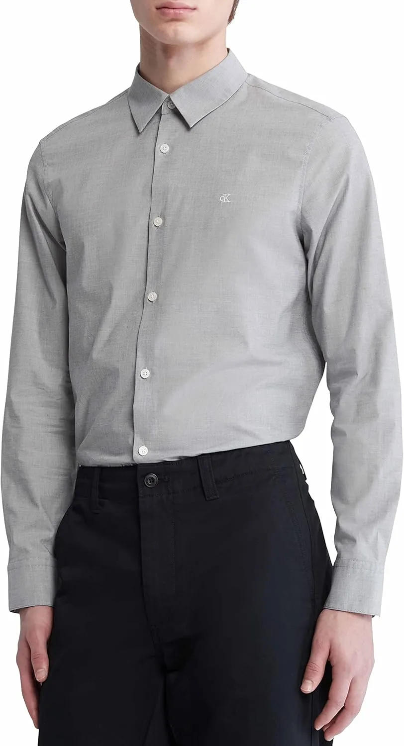 Calvin Klein Men's Stretch Cotton Monogram Logo Button Down Shirt