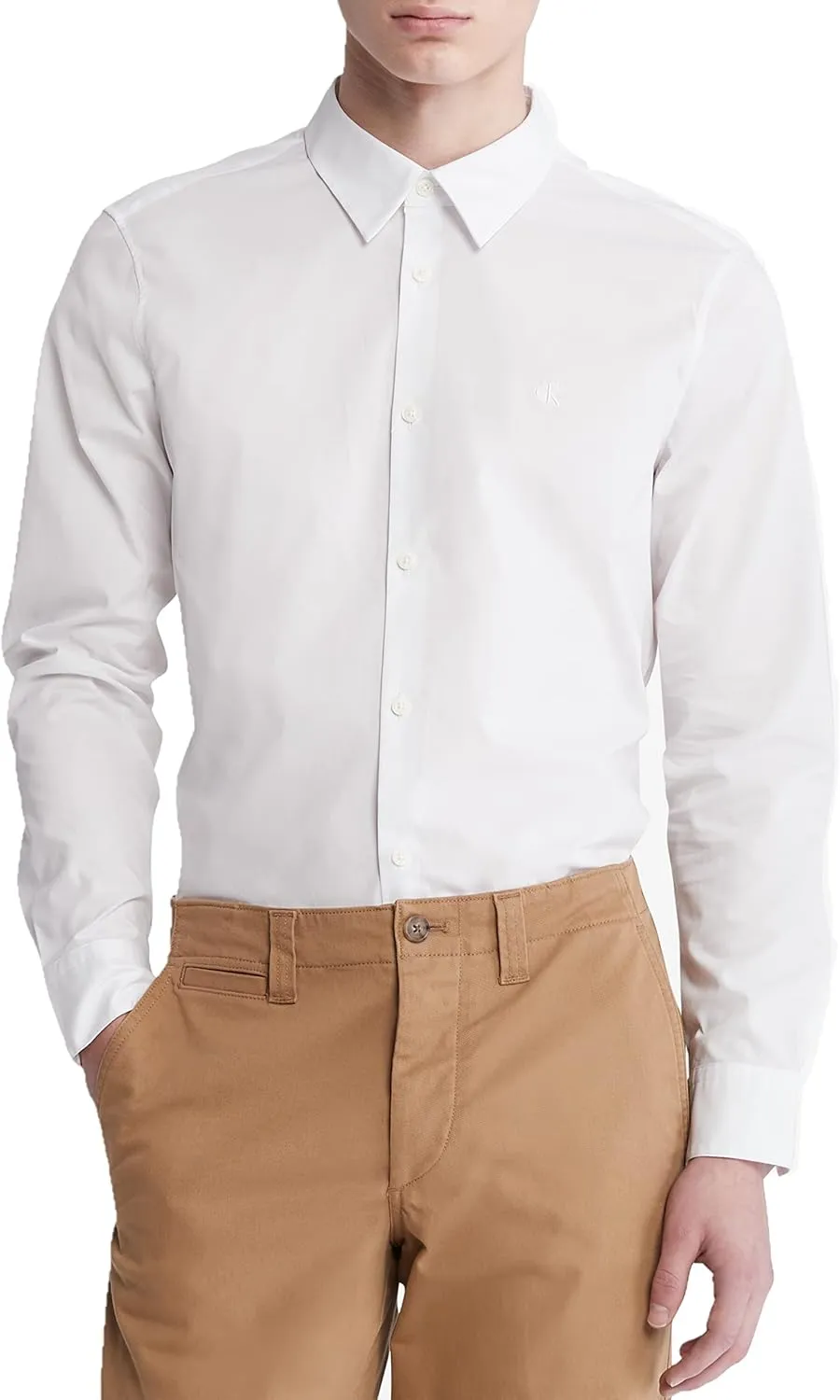 Calvin Klein Men's Stretch Cotton Monogram Logo Button Down Shirt