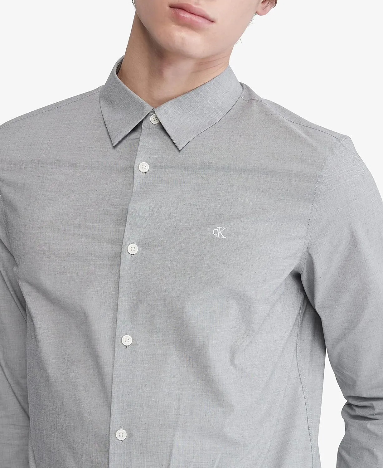 Calvin Klein Men's Stretch Cotton Monogram Logo Button Down Shirt