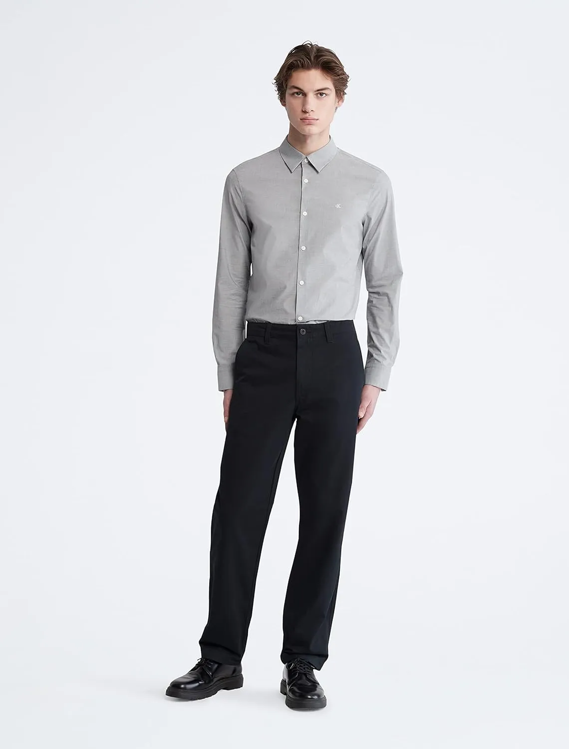 Calvin Klein Men's Stretch Cotton Monogram Logo Button Down Shirt