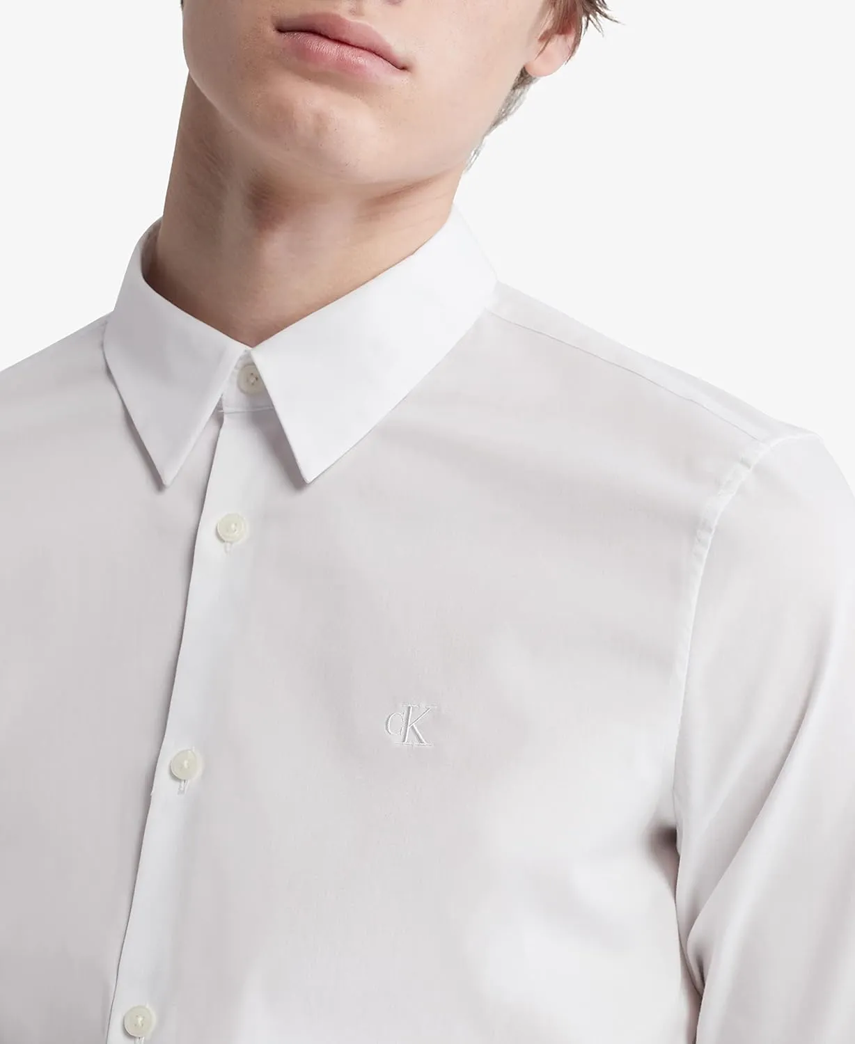 Calvin Klein Men's Stretch Cotton Monogram Logo Button Down Shirt