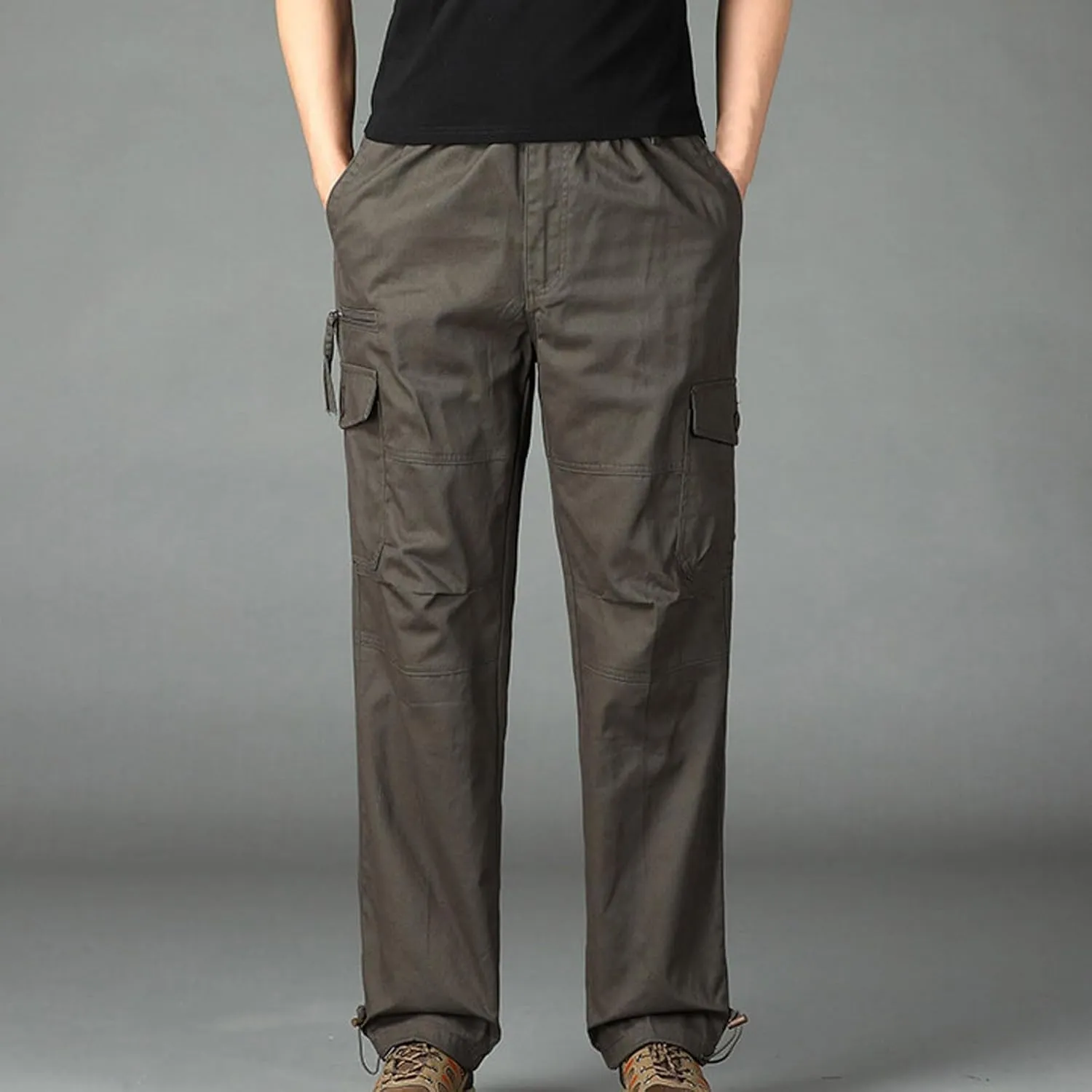 Cargo Pants for Men Baggy Multi Pockets Relaxed Fit Outdoor Hiking Pants Cotton Lightweight Drawstring Sweatpants