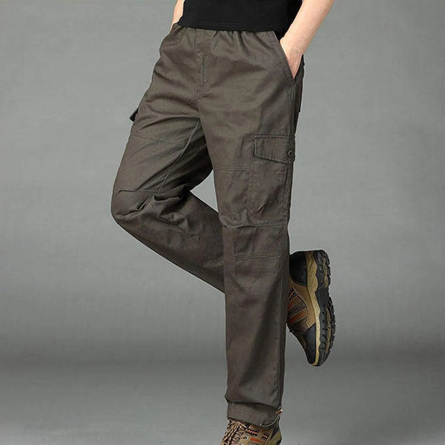 Cargo Pants for Men Baggy Multi Pockets Relaxed Fit Outdoor Hiking Pants Cotton Lightweight Drawstring Sweatpants