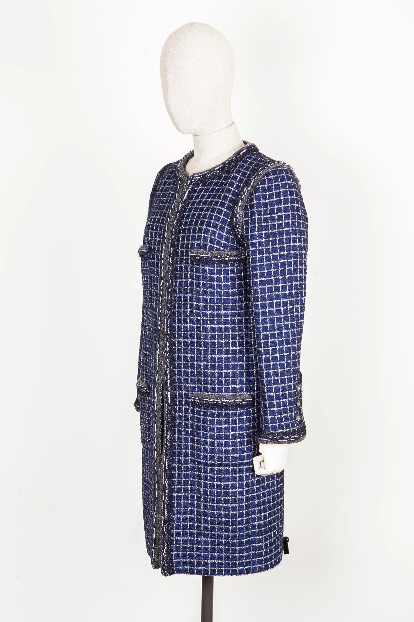 CHANEL Coat Fantasy Tweed Blue