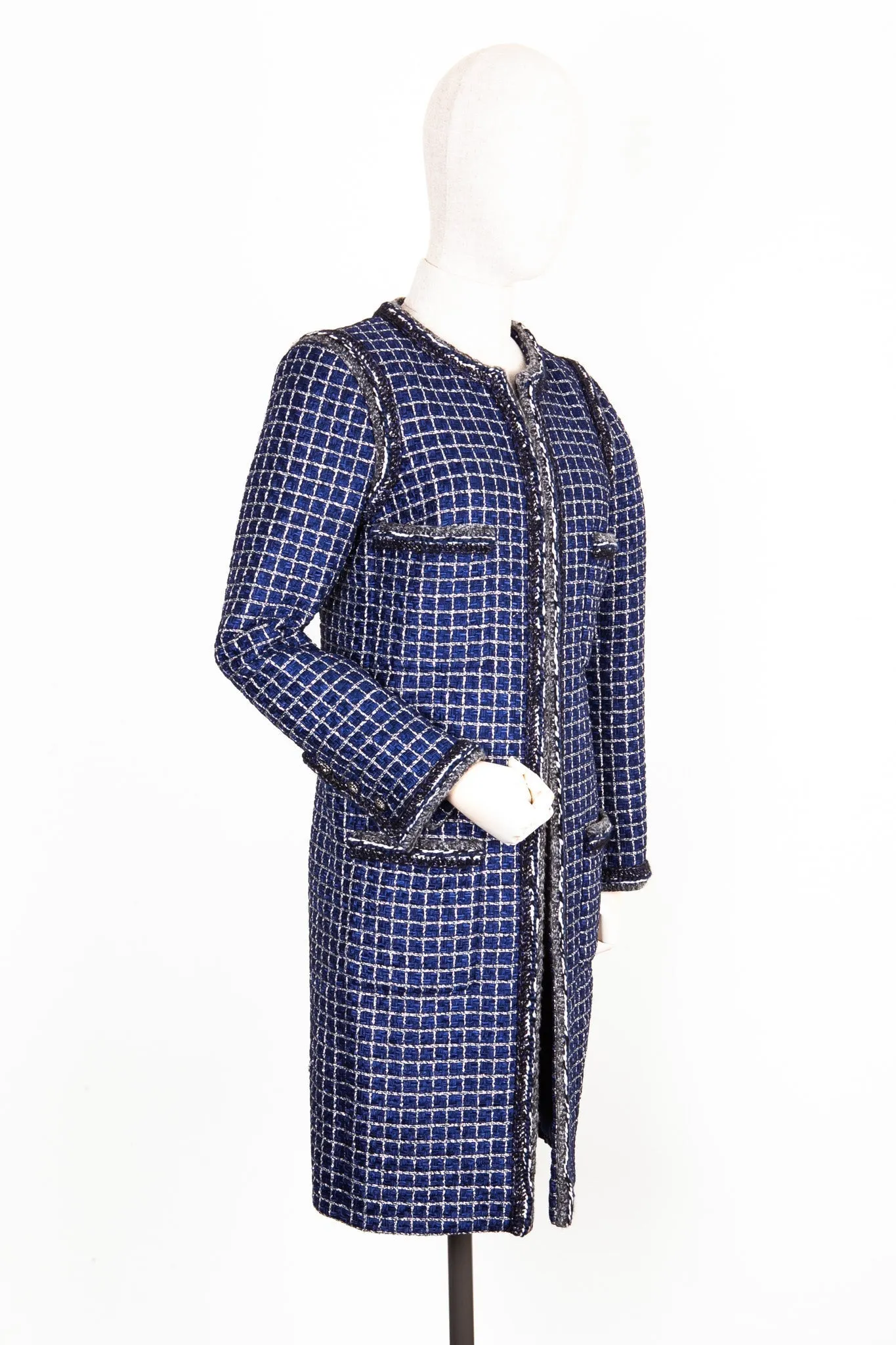 CHANEL Coat Fantasy Tweed Blue