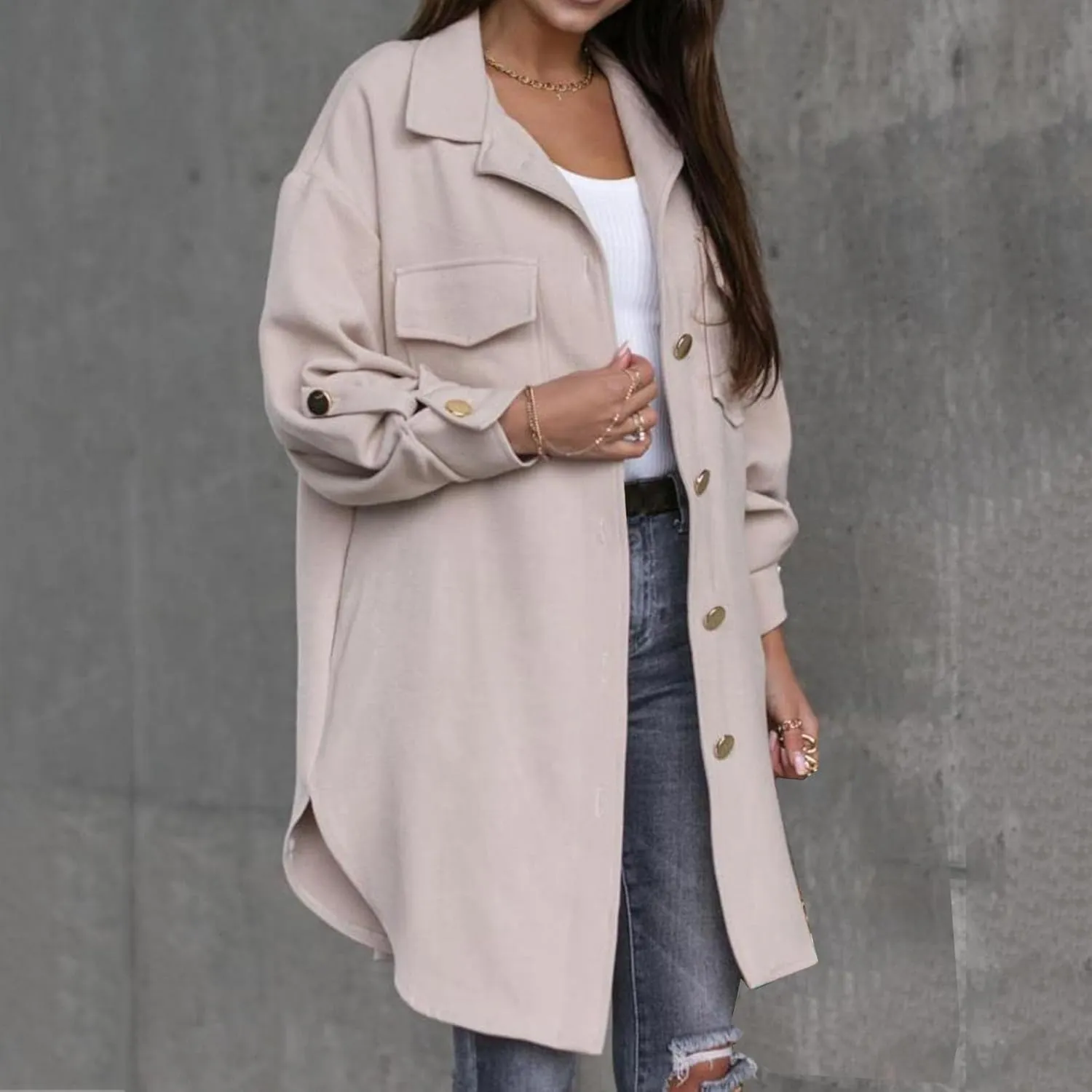 Coat for Women Casual Lapel Single Breasted Jacket Trench Coat Long Sleeve Hooded Cardigan Sweater Fall Outfits Pocket