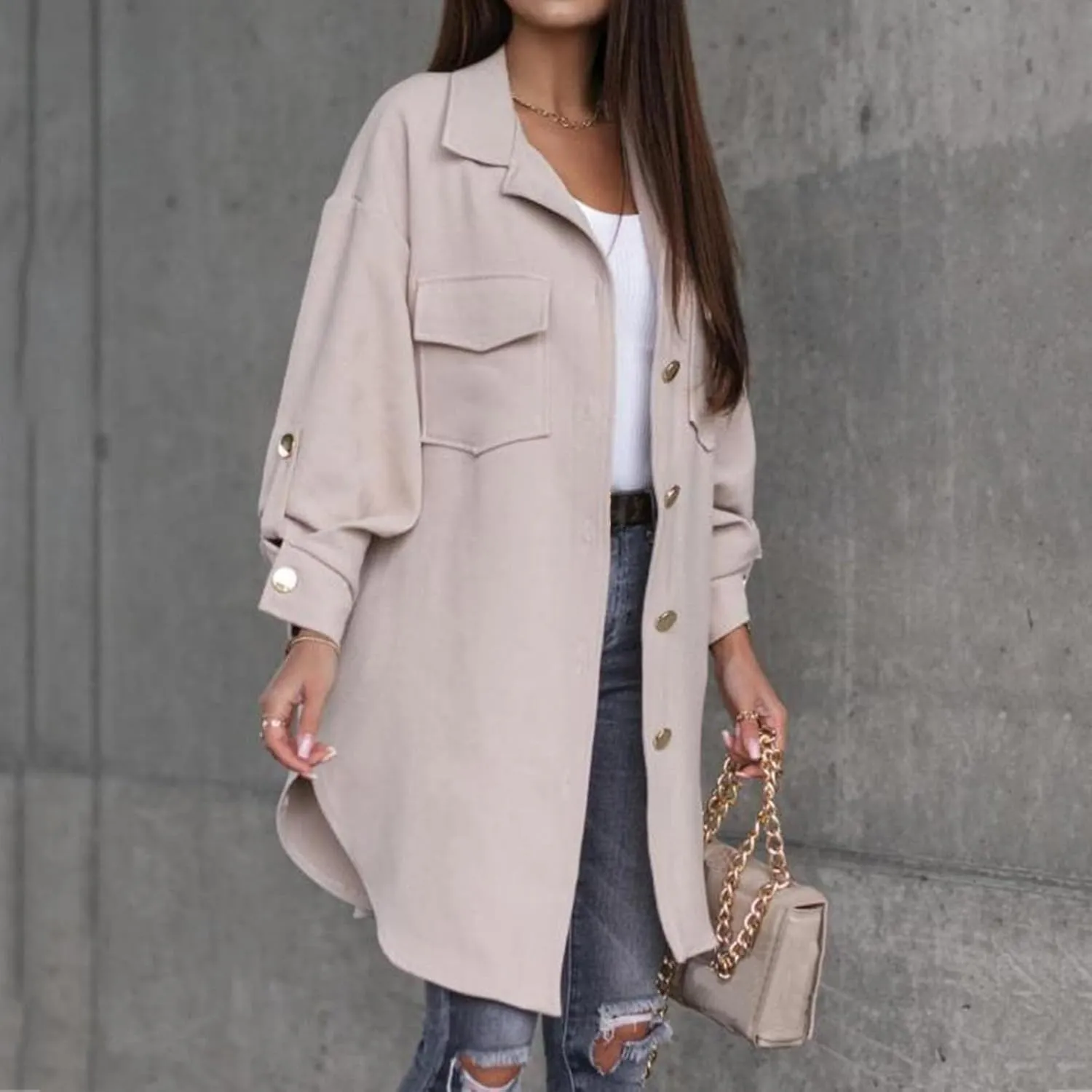Coat for Women Casual Lapel Single Breasted Jacket Trench Coat Long Sleeve Hooded Cardigan Sweater Fall Outfits Pocket