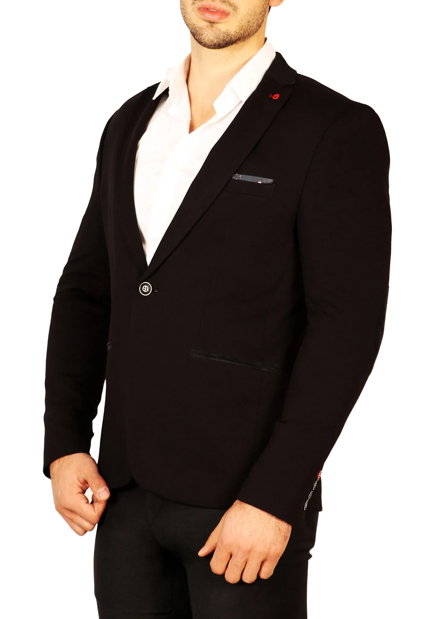 Contrast Lapel Pin Fitted Blazer