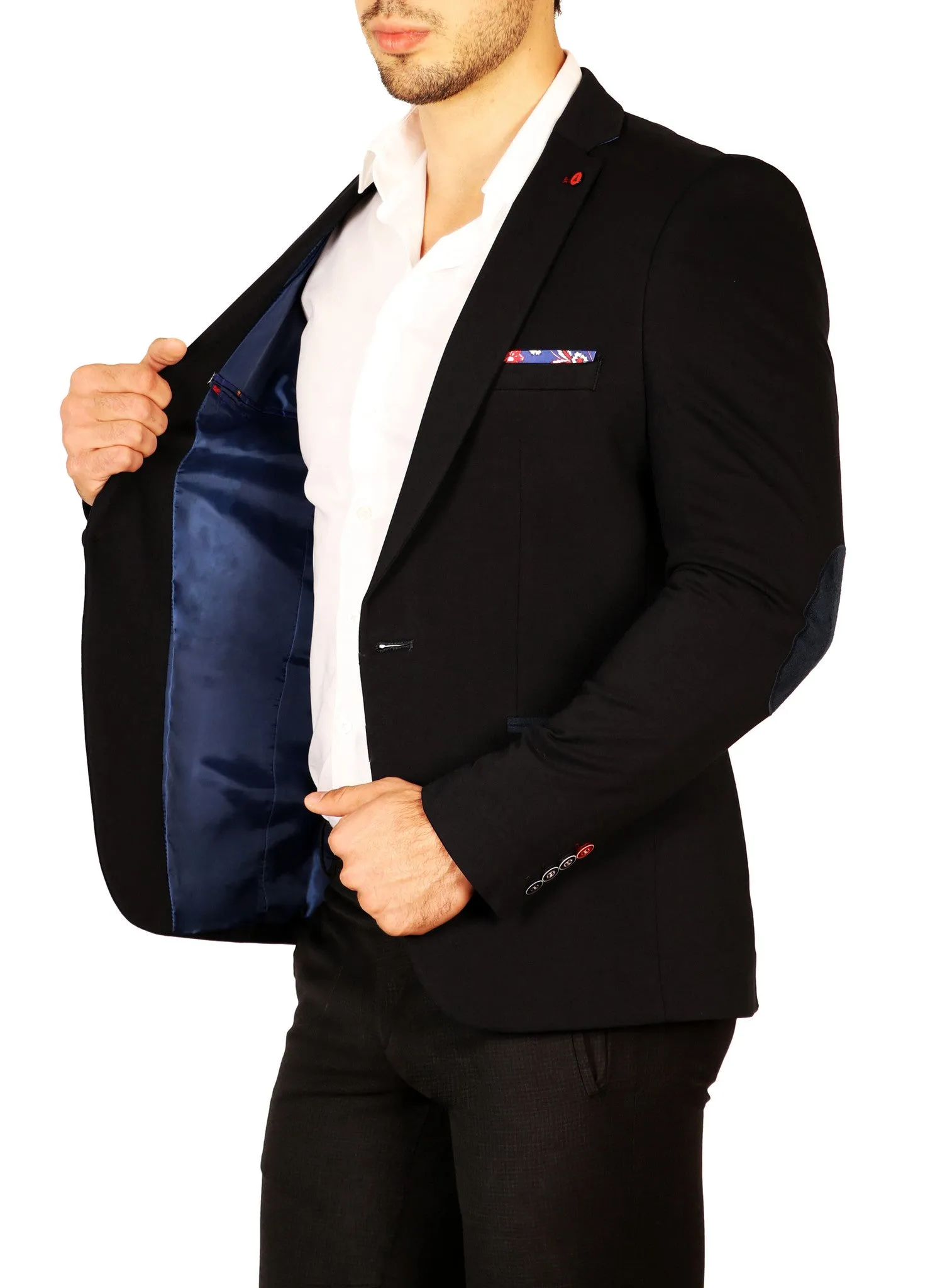 Contrast Lapel Pin Fitted Blazer