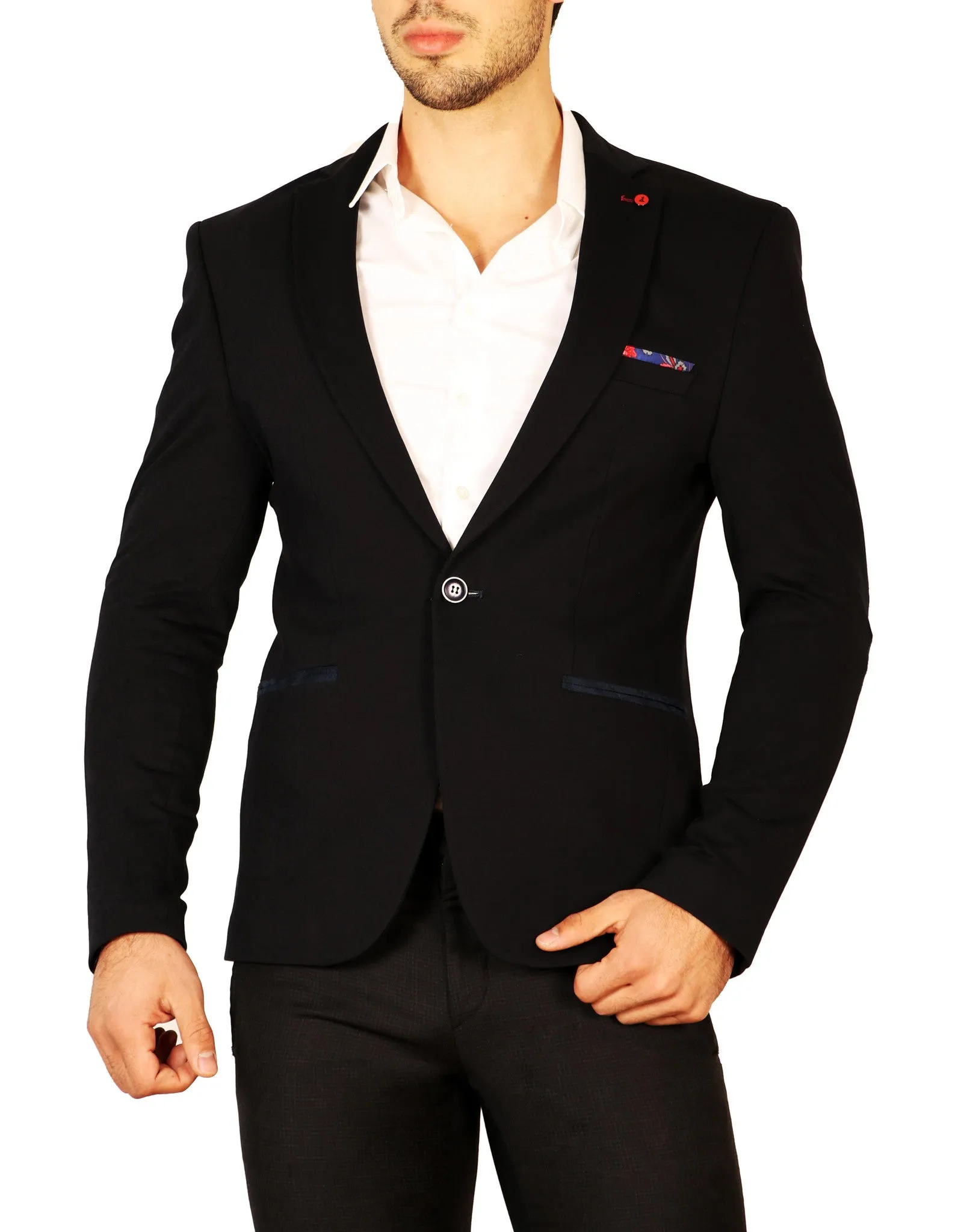 Contrast Lapel Pin Fitted Blazer