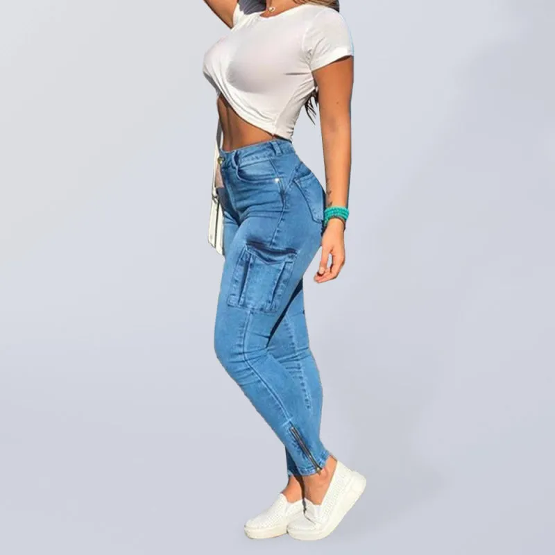 Diana Women's Zipped Pocket Distressed Utility Skinny Jeans