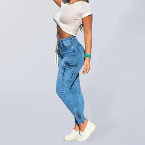 Diana Women's Zipped Pocket Distressed Utility Skinny Jeans