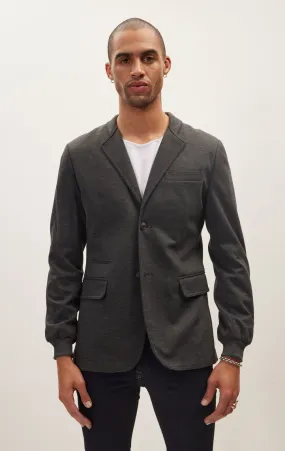 Elastic Cuff And Neck Detail Fitted Blazer - Anthracite