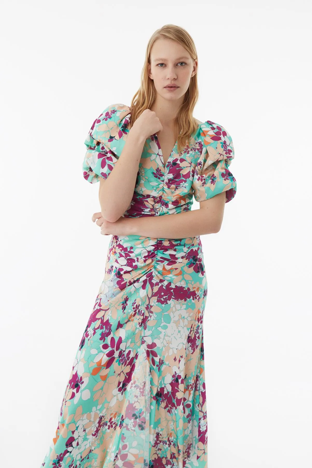 Exquise Patterned Viscose Dress With Decollar Back