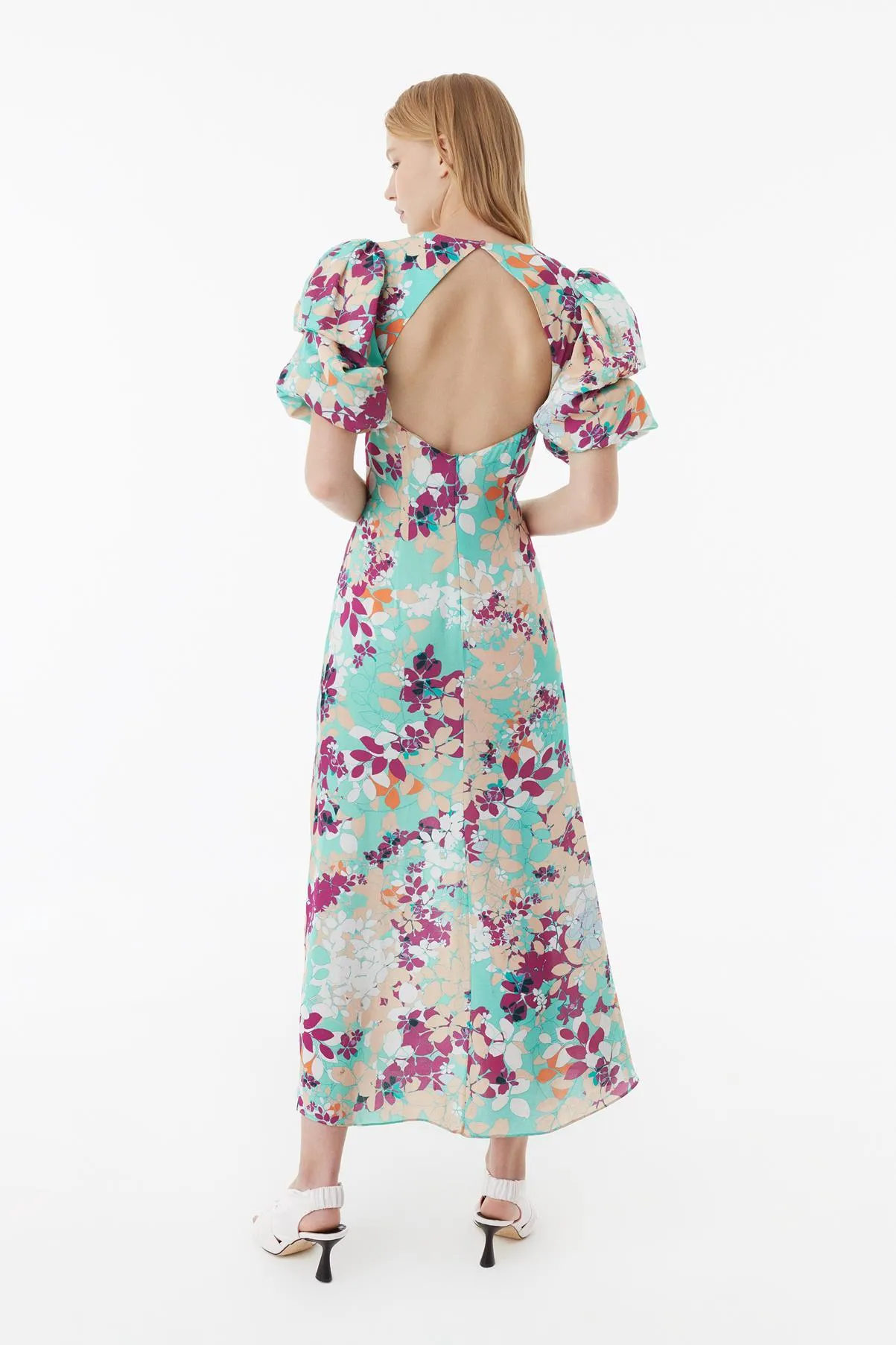 Exquise Patterned Viscose Dress With Decollar Back