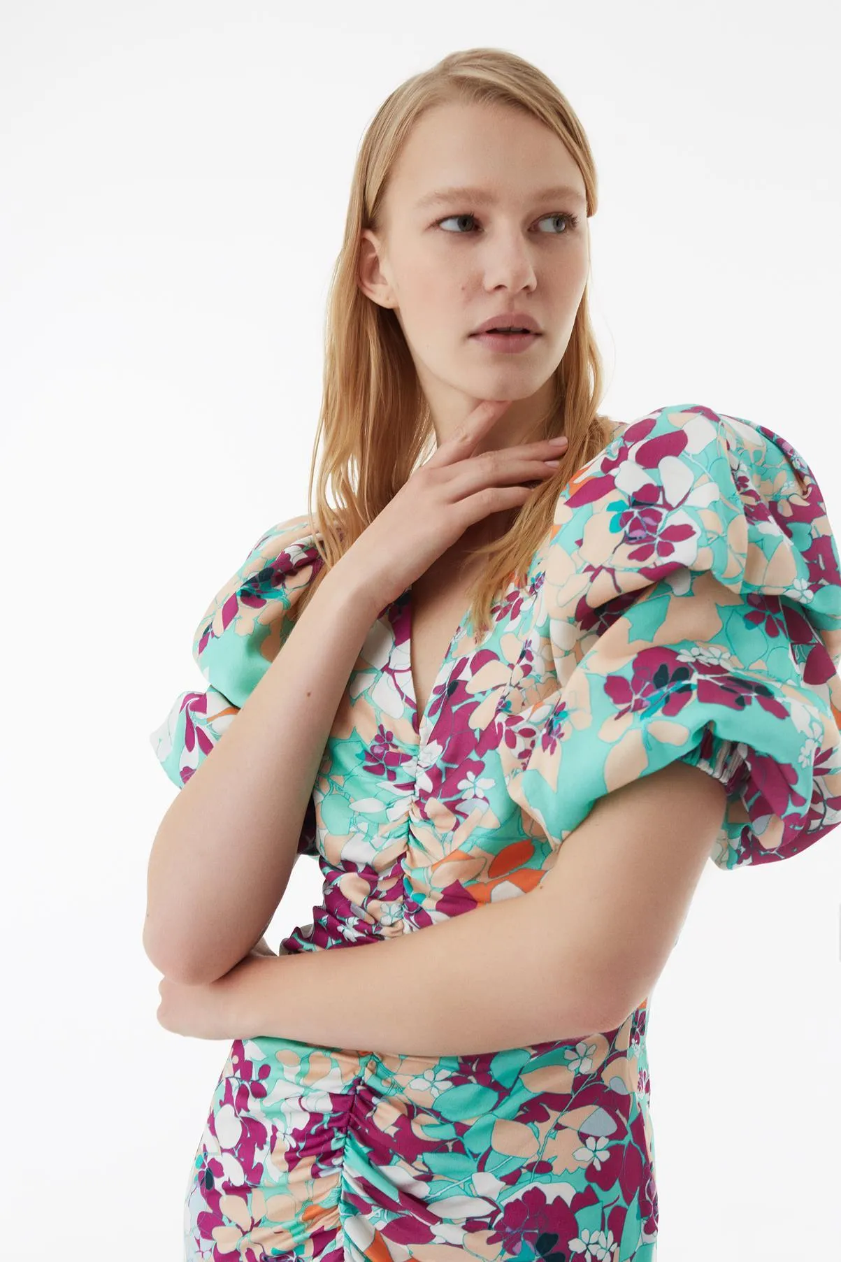 Exquise Patterned Viscose Dress With Decollar Back