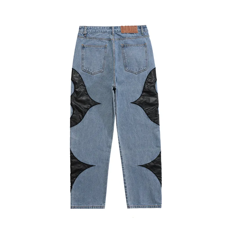 Extreme Aesthetic 'Eclipse' Leather Patch Baggy Denim Jeans