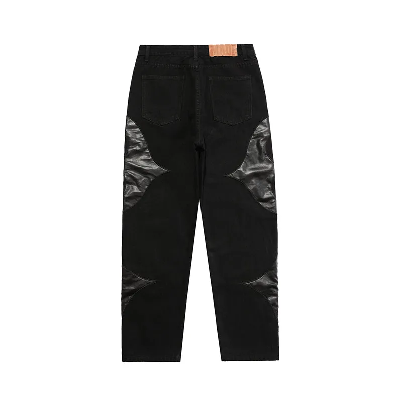 Extreme Aesthetic 'Eclipse' Leather Patch Baggy Denim Jeans