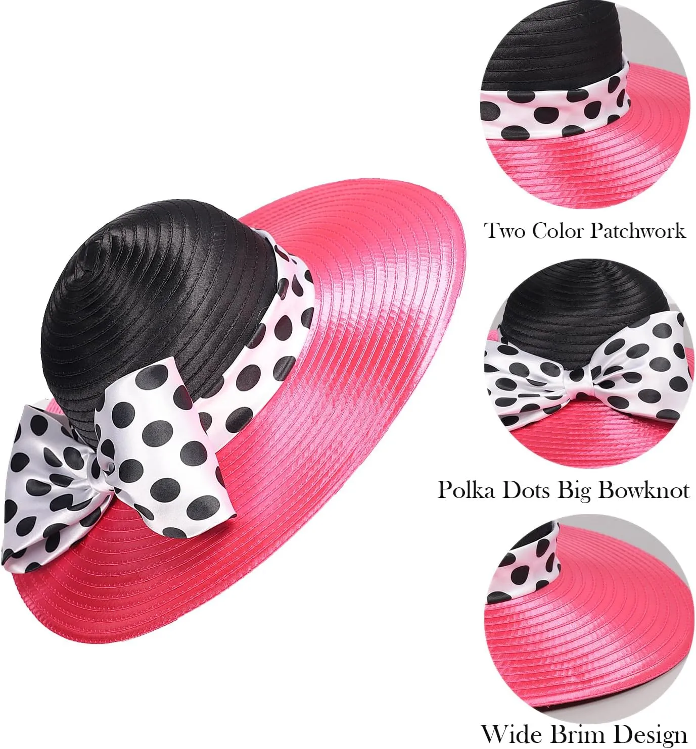 F FADVES Women's Dress Hats Wide Brimmed Hat Big Bowknot Church Hats for Women Fedora Fashionable Beach Bowler Cap