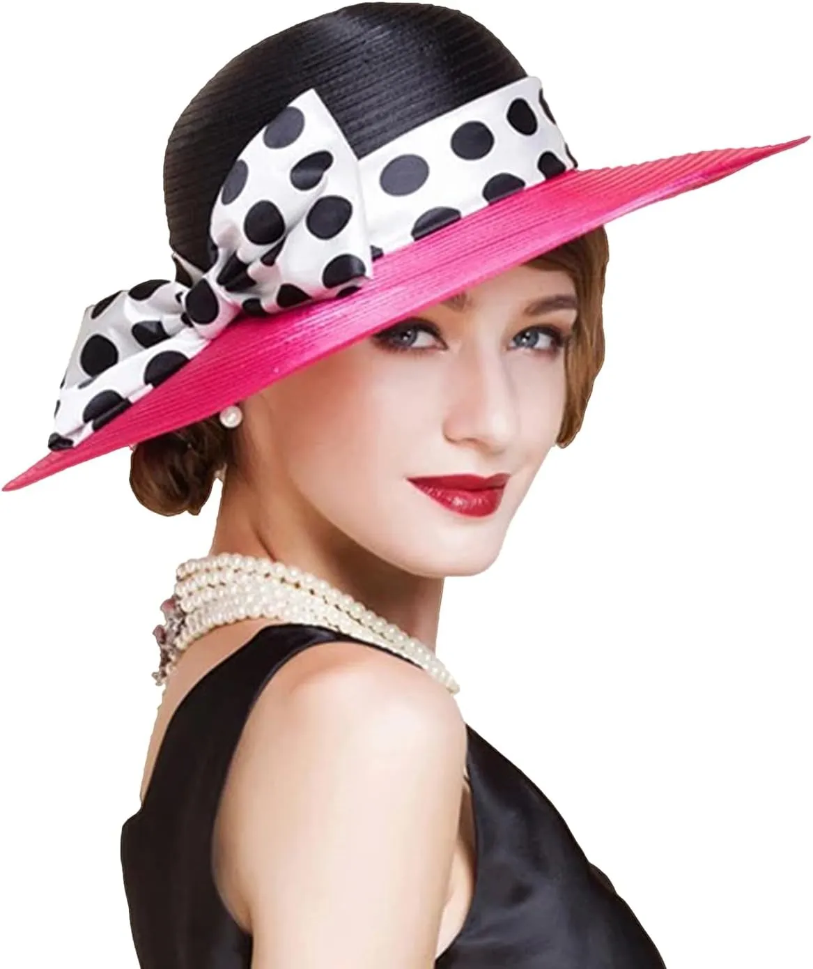 F FADVES Women's Dress Hats Wide Brimmed Hat Big Bowknot Church Hats for Women Fedora Fashionable Beach Bowler Cap