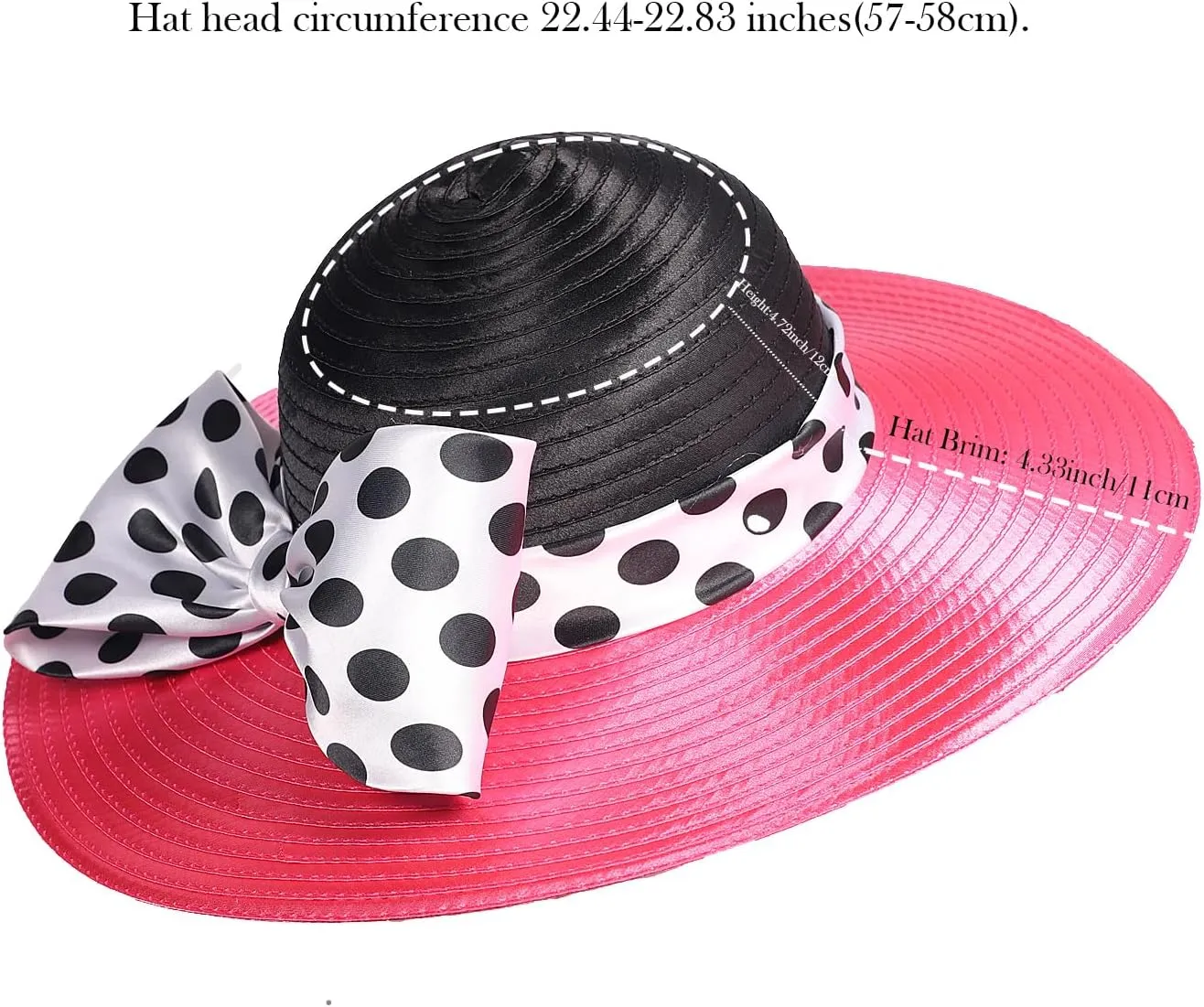 F FADVES Women's Dress Hats Wide Brimmed Hat Big Bowknot Church Hats for Women Fedora Fashionable Beach Bowler Cap