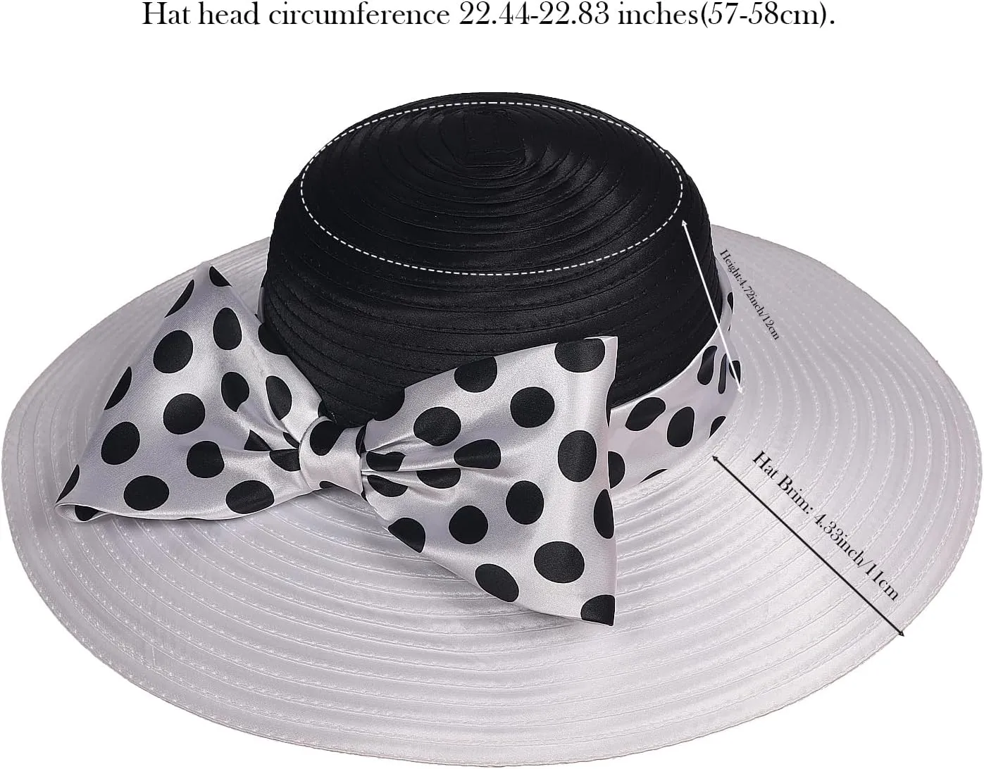 F FADVES Women's Dress Hats Wide Brimmed Hat Big Bowknot Church Hats for Women Fedora Fashionable Beach Bowler Cap