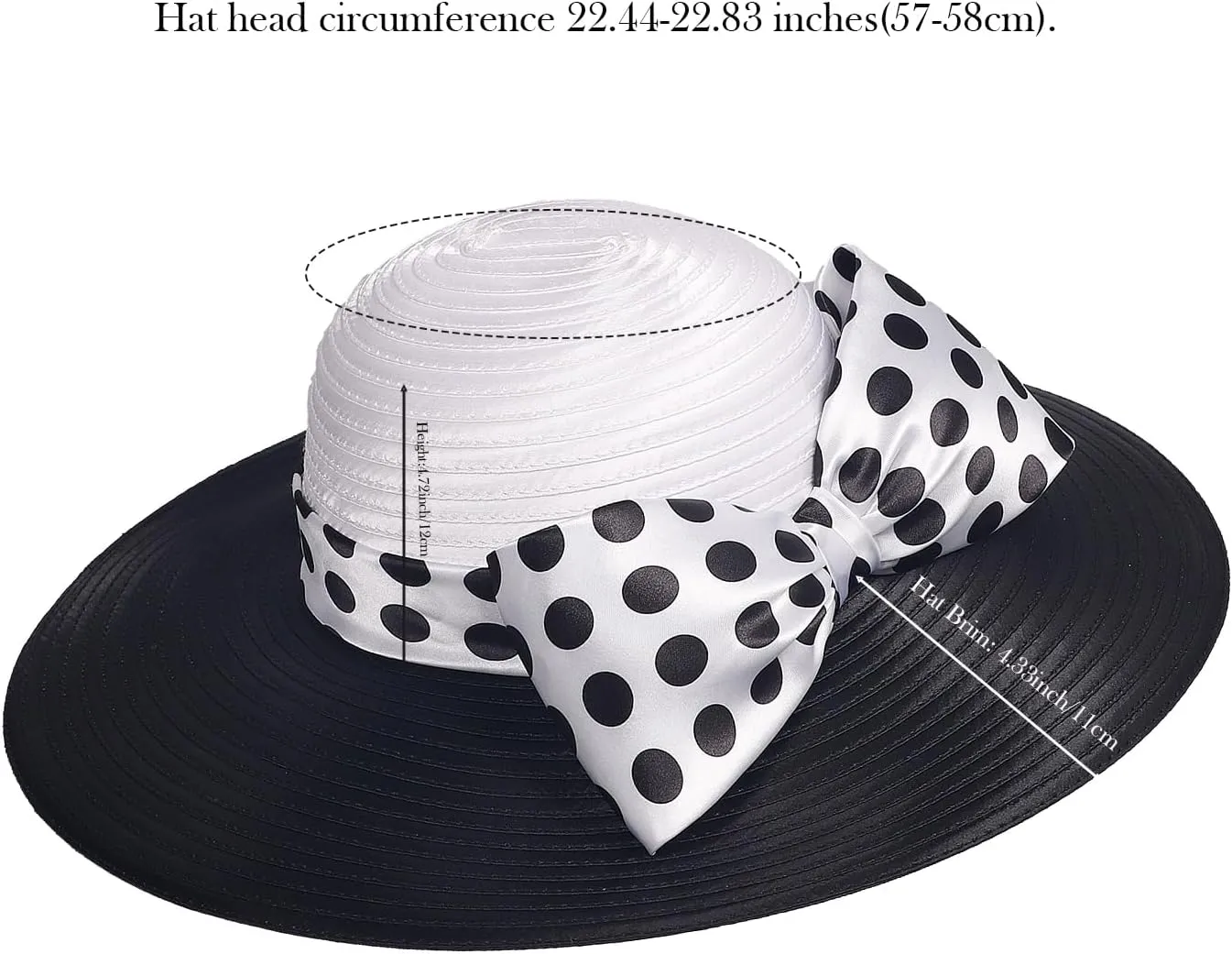 F FADVES Women's Dress Hats Wide Brimmed Hat Big Bowknot Church Hats for Women Fedora Fashionable Beach Bowler Cap
