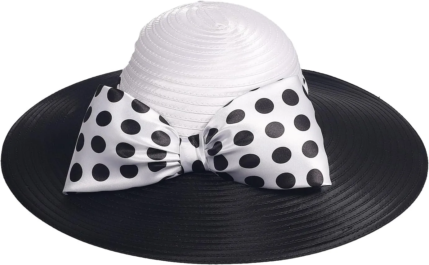F FADVES Women's Dress Hats Wide Brimmed Hat Big Bowknot Church Hats for Women Fedora Fashionable Beach Bowler Cap