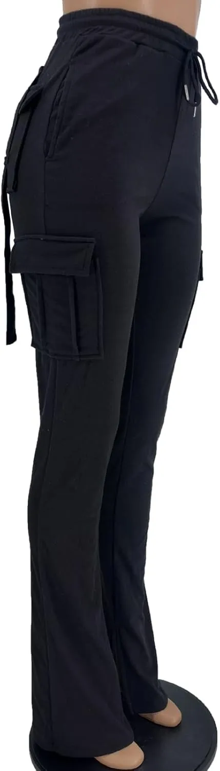 Famnbro Cargo Sweatpants Drawstring High Waisted Stretchy Casual Joggers Leggings Track Sweat Pants