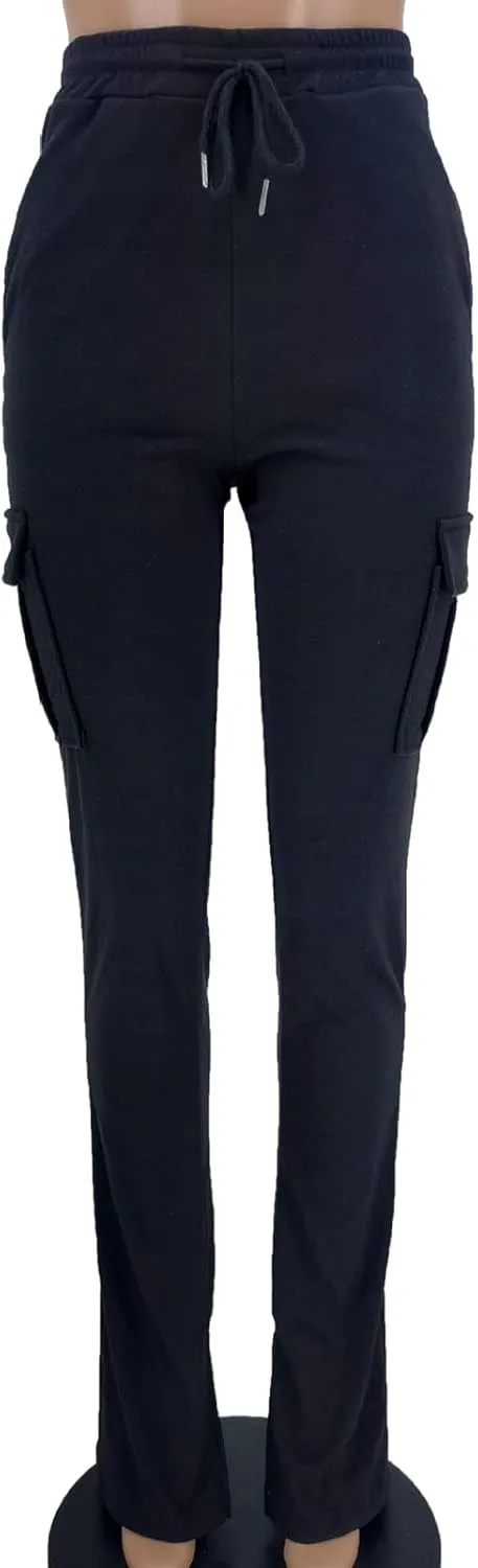 Famnbro Cargo Sweatpants Drawstring High Waisted Stretchy Casual Joggers Leggings Track Sweat Pants