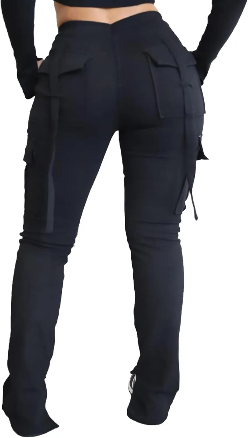 Famnbro Cargo Sweatpants Drawstring High Waisted Stretchy Casual Joggers Leggings Track Sweat Pants