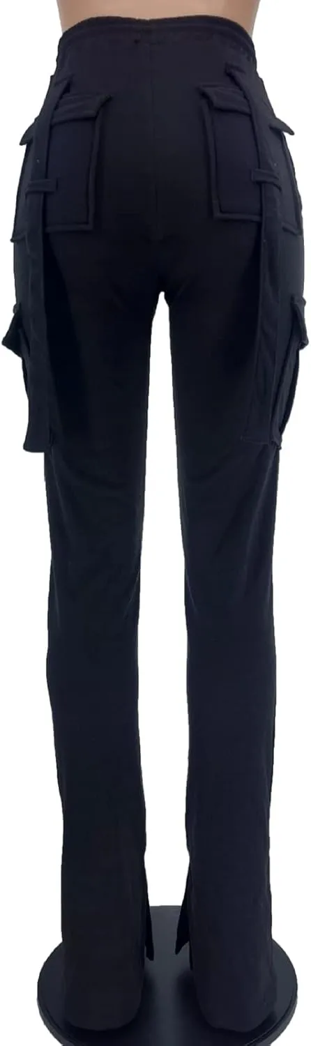Famnbro Cargo Sweatpants Drawstring High Waisted Stretchy Casual Joggers Leggings Track Sweat Pants