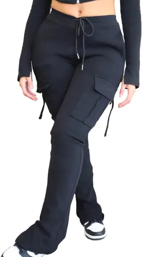 Famnbro Cargo Sweatpants Drawstring High Waisted Stretchy Casual Joggers Leggings Track Sweat Pants