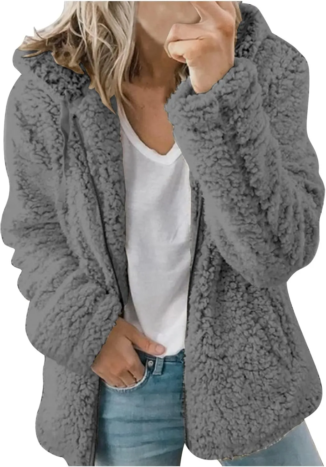 Faux Fleece Lined Wool for Women Fall Winter Long Sleeve Warm Fuzzy Hooded Cardigan Jackets Hoods Coats Women 2025