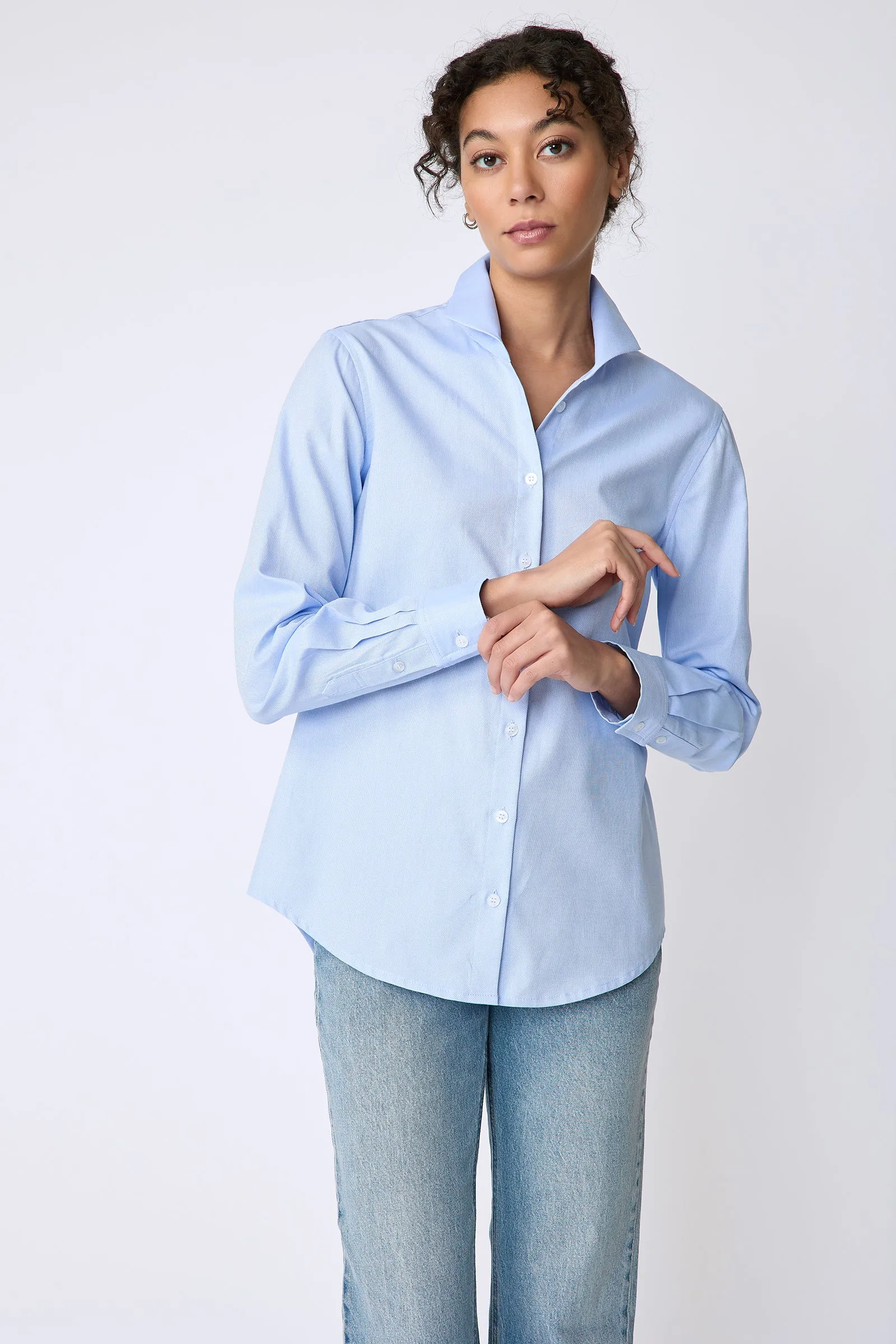 Ginna Box Pleat Shirt - Blue Pinpoint Oxford