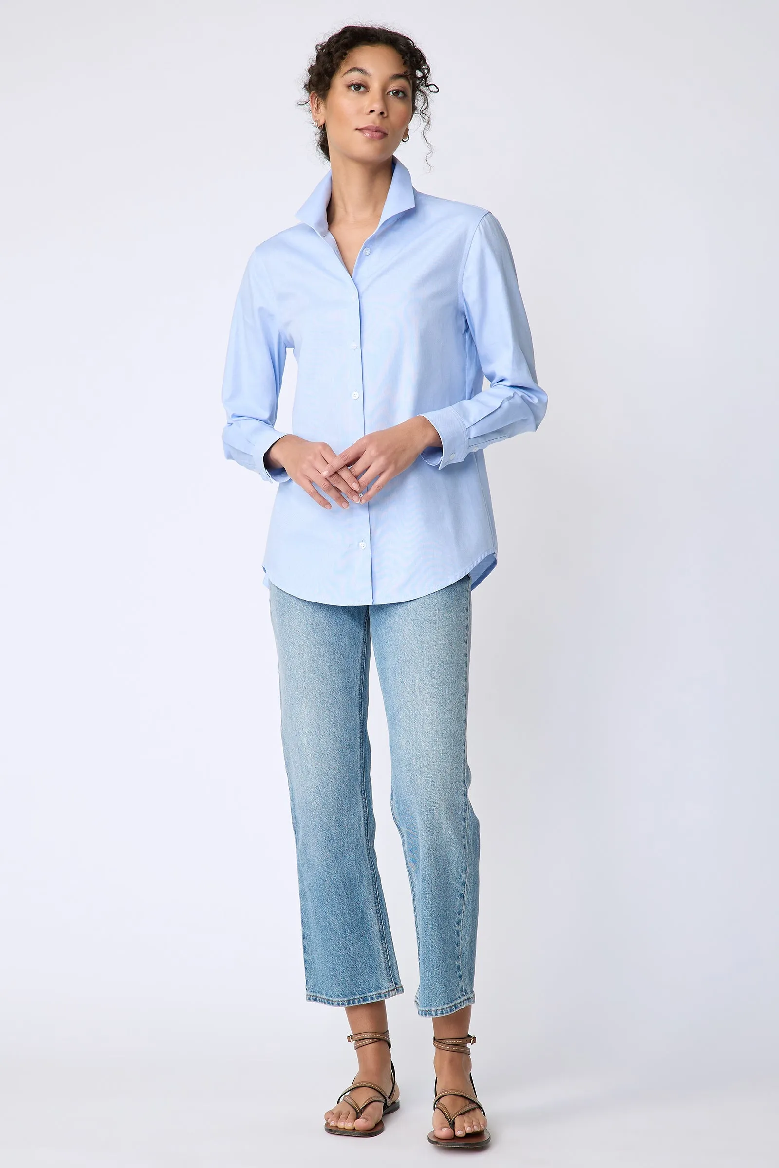 Ginna Box Pleat Shirt - Blue Pinpoint Oxford
