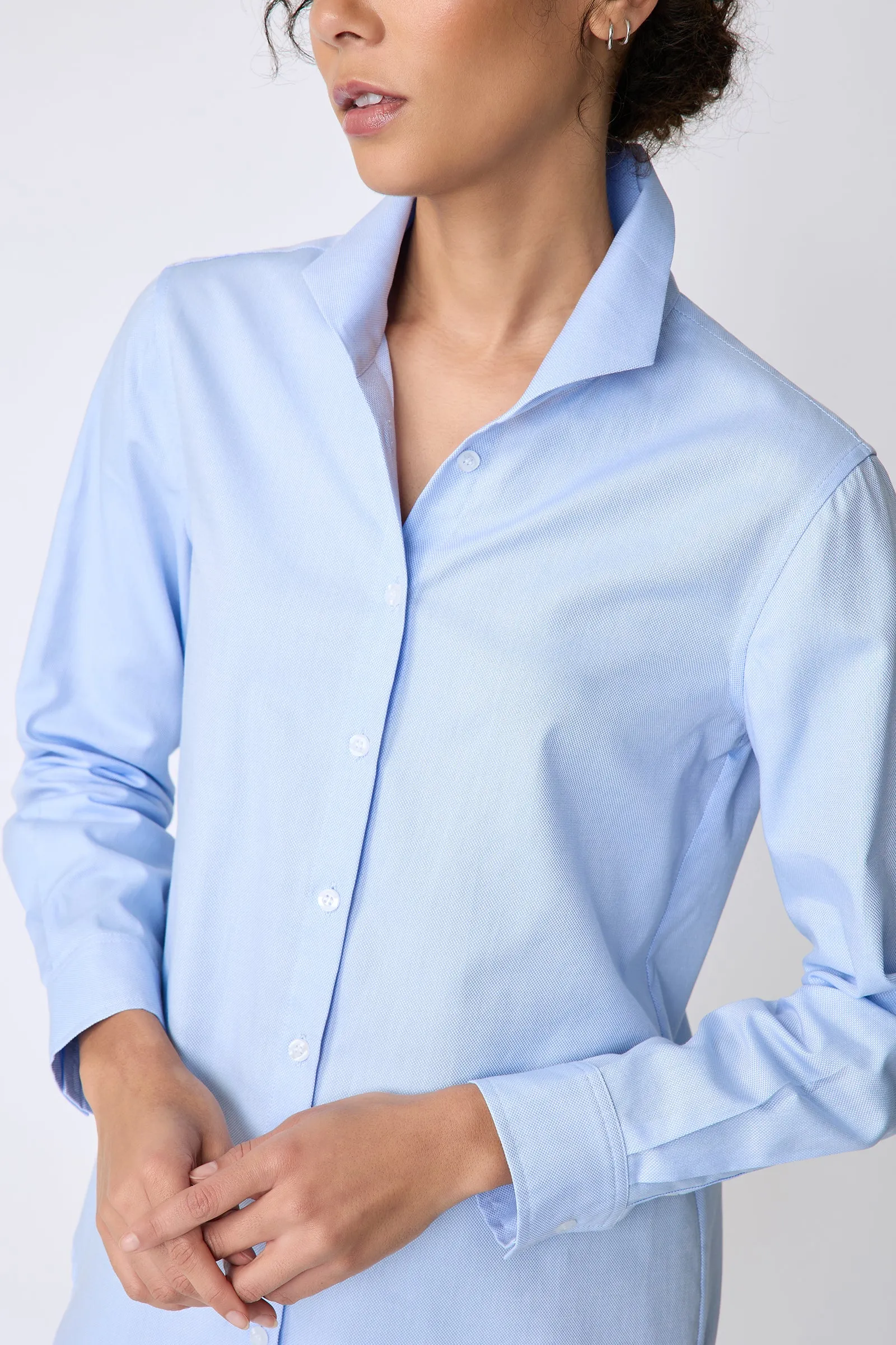 Ginna Box Pleat Shirt - Blue Pinpoint Oxford