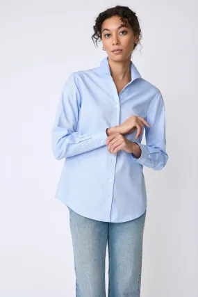 Ginna Box Pleat Shirt - Blue Pinpoint Oxford